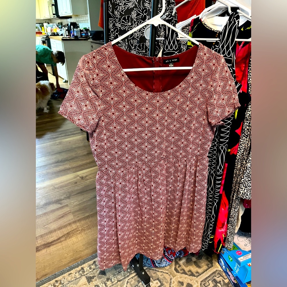 Women's Size M Dark Red Patterned dress - As U Wish